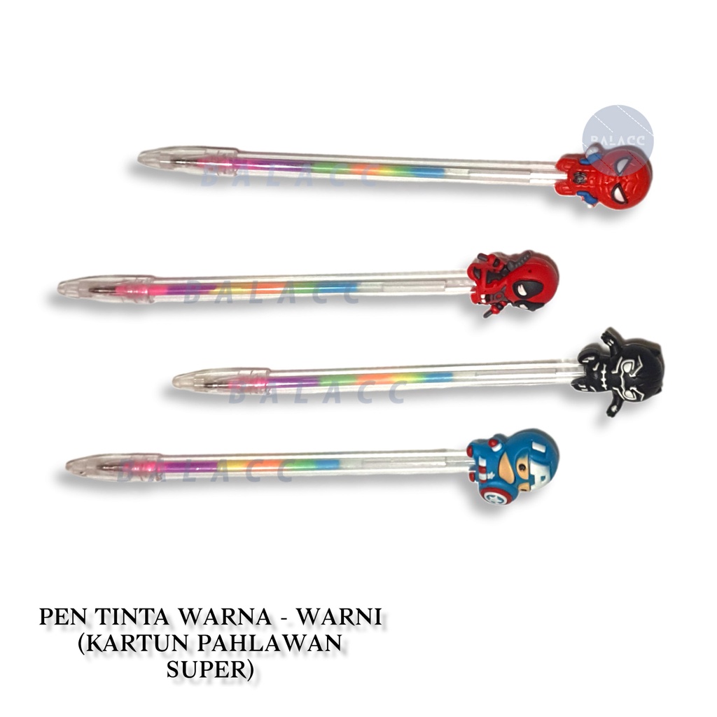 Pen Pelangi / Pen Tinta Pelangi / Pen Warna Murah Lucu Kartun Pahlawan / Pen Tinta Gel Warna