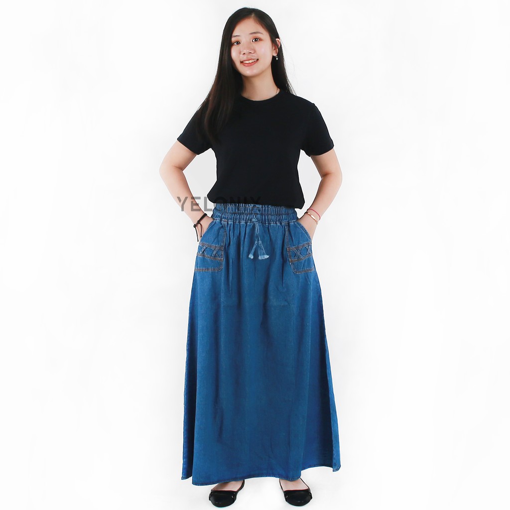 YELONIX - Jeans Rok Standart / Rok Wanita / Deninm Panjang