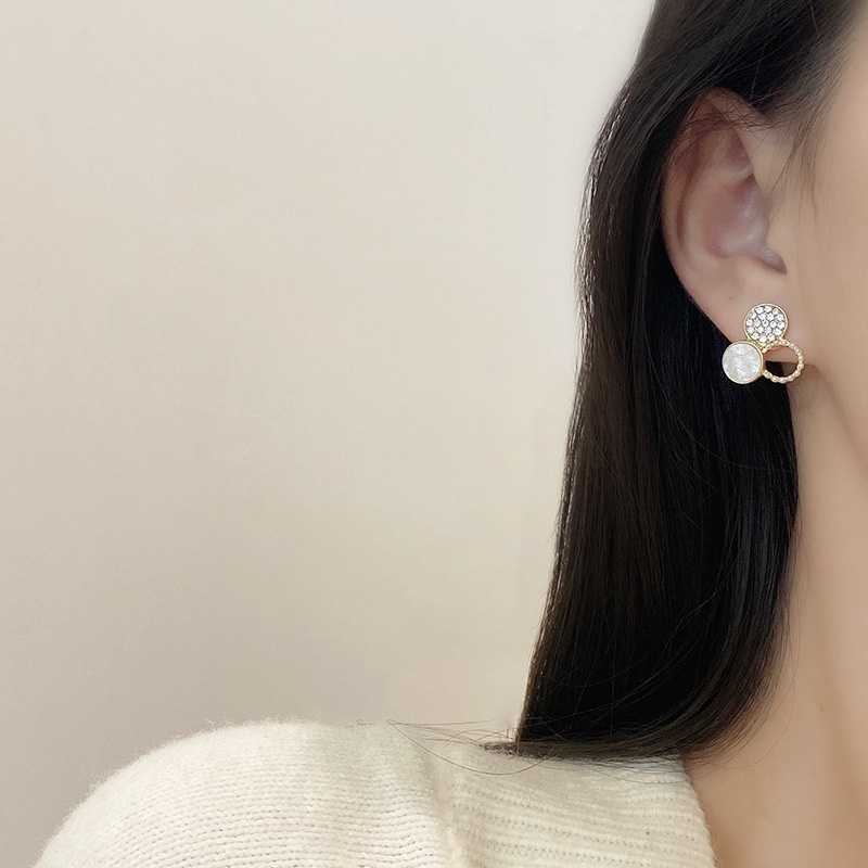 Anting Stud S925 Silver Needle Bentuk Lingkaran Kecil Aksen Berlian