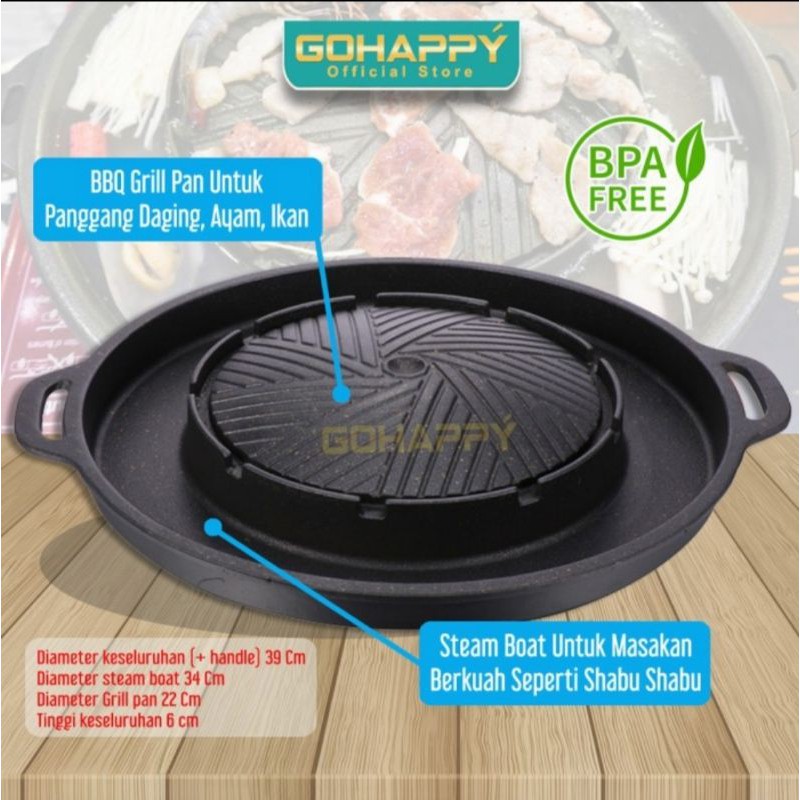 Grillpan/Bulgogi 2in1 pan dan hot pot/bbq dan shabu-sahbu 2in1 gohappy