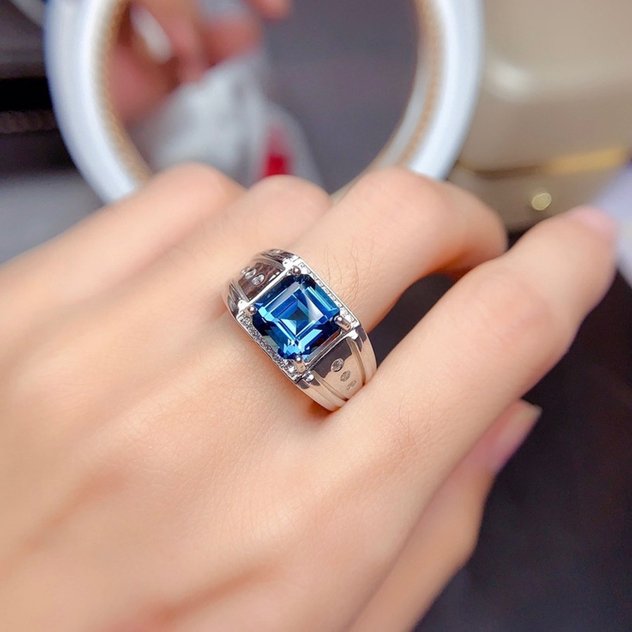 Batu Kelahiran September Cincin Berlian Safir Perhiasan Fashion Pria Pernikahan Baja Titanium Perak Rings