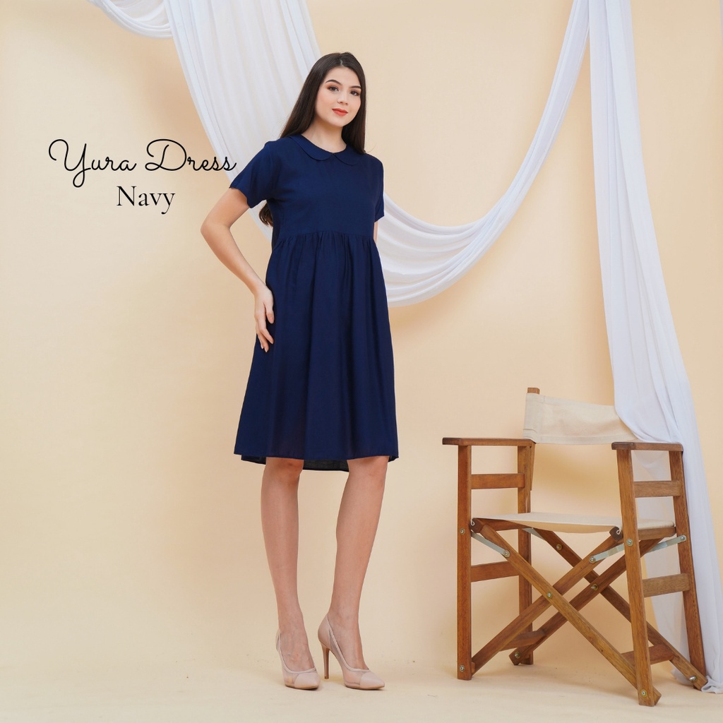 Yura Midi Dress Wanita Rayon Premium Baju Wanita Lengan Pendek Pakaian Fashion Kekinian LD 110 cm