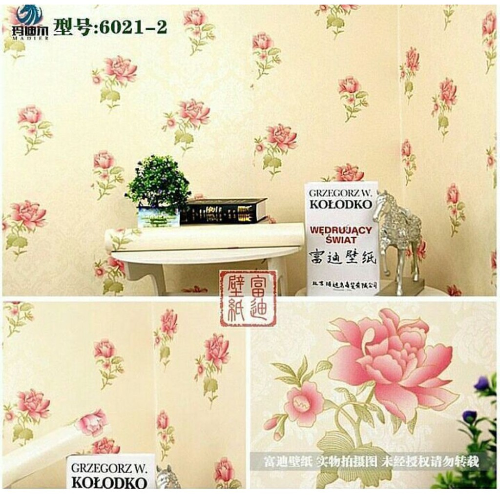  Wallpaper Sticker Motif Bunga Bunga Batik Dasar Cream 
