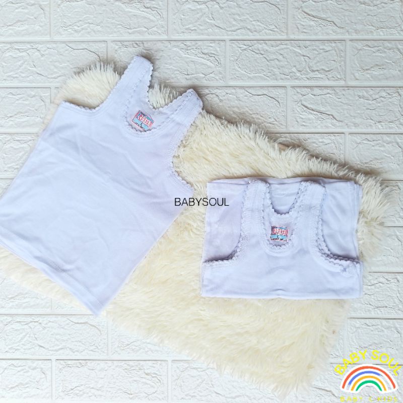 12 PCS Singlet Anak Putih Double FE/Kaos Dalam Anak usia 0-12th