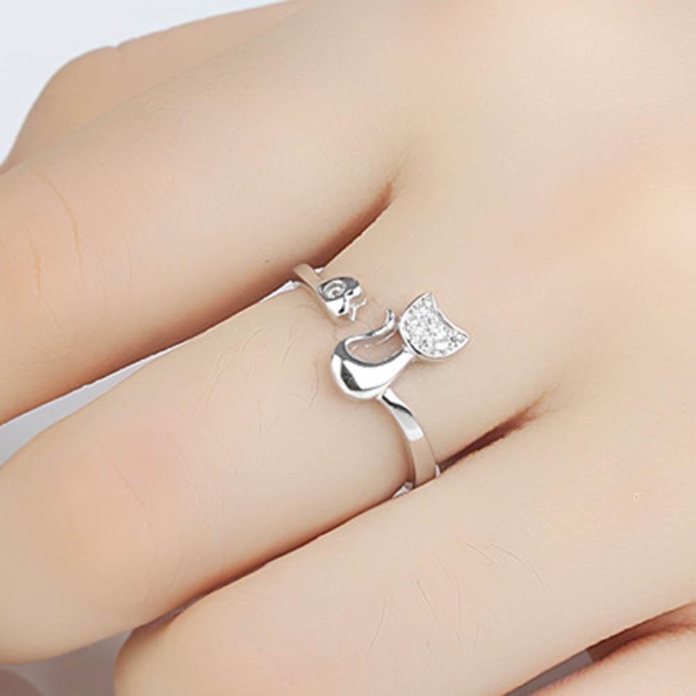 Hu Hu Hu Hu Hu Alat Bantu Pasang Kacamata♡ 1pc Cincin Model Terbuka Desain Kucinghati Hias Cubic Zirconia Untuk Wanita