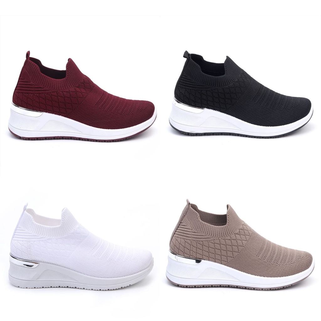 Slip On Sepatu Wanita Sport Tinggi Tanpa Tali Shoes Canvas Cewek Sepatu TG8810