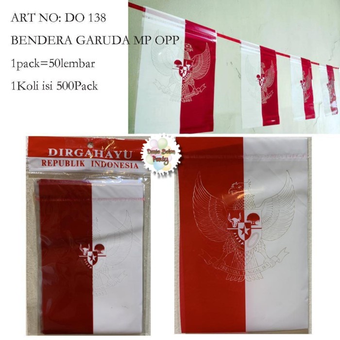 Bendera Plastik / Bendera Merah Putih RI Motif Garuda OPP