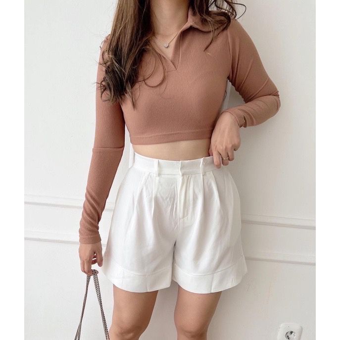 Toply shop V top  Crop Knit Premium / atasan wanita crop