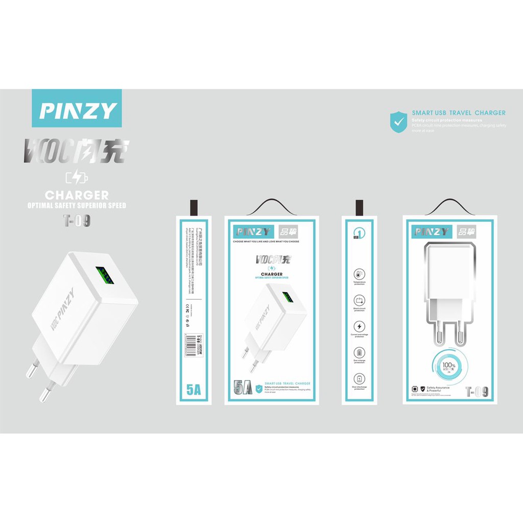 Adaptor Charger - Kepala Charger Original PINZY T-09 Support VOOC