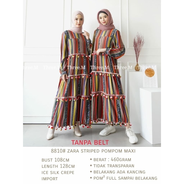 SD- 8810 Zara Striped Pompom Maxi Dress Import / Dress Wanita Import / Dress Cewek Cantik / Dress Wa