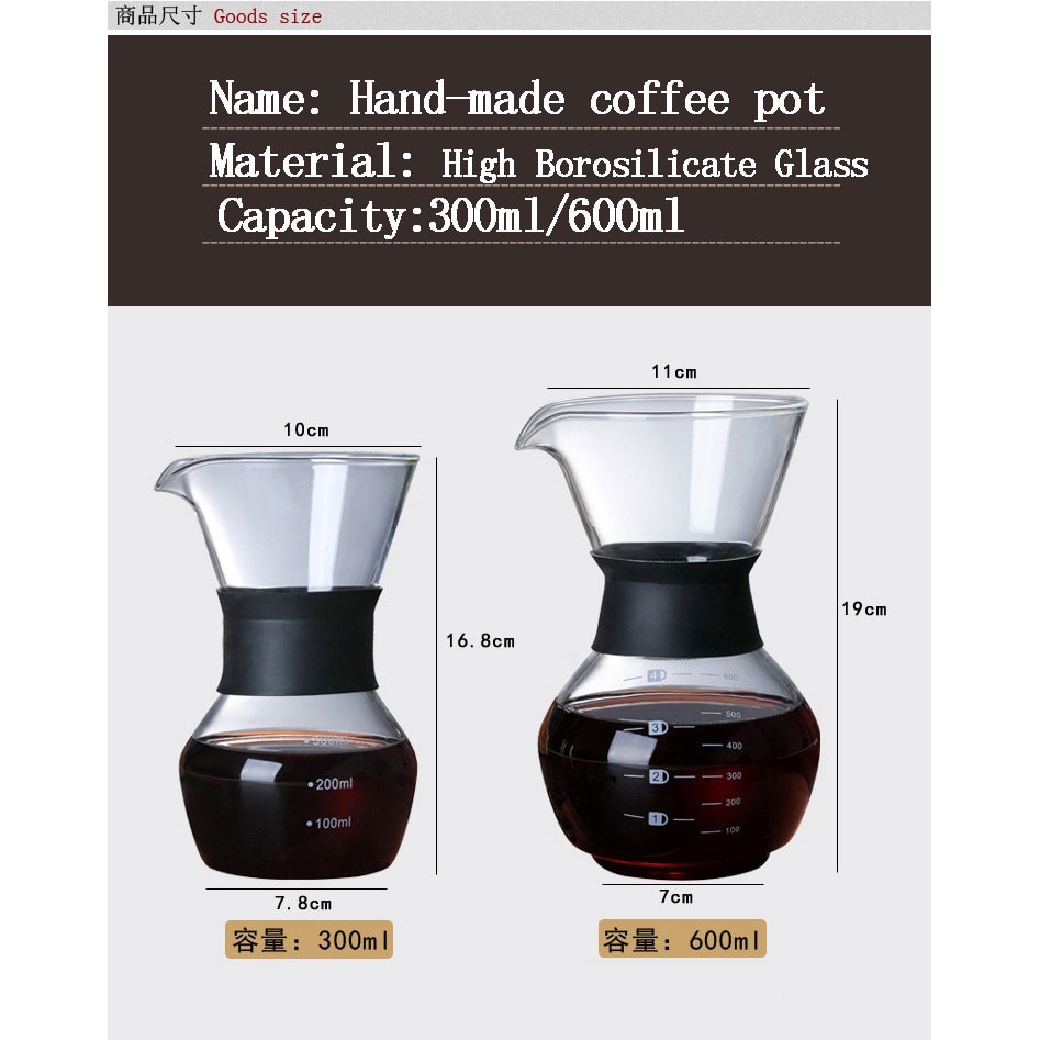 OHFIN Coffee Maker Pot V60 Drip Kettle Teko Kopi Barista Borosilicate Glass 300ml.