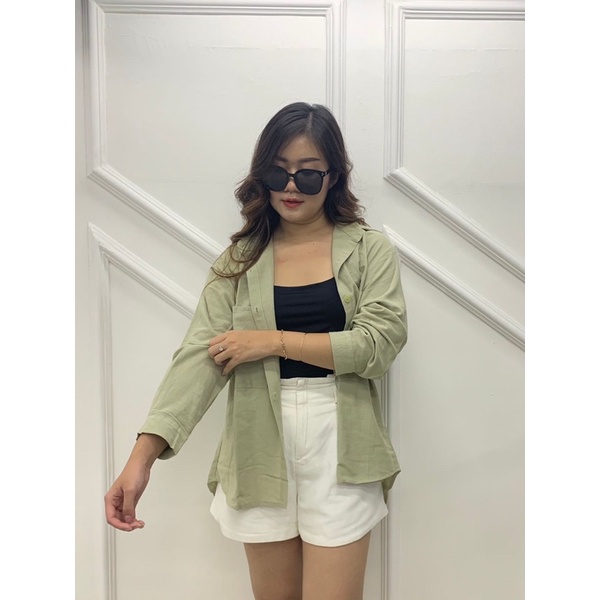 JOSHIN Geewoni Shirt - Kemeja Oversize Pocket | Atasan Wanita Lengan Panjang