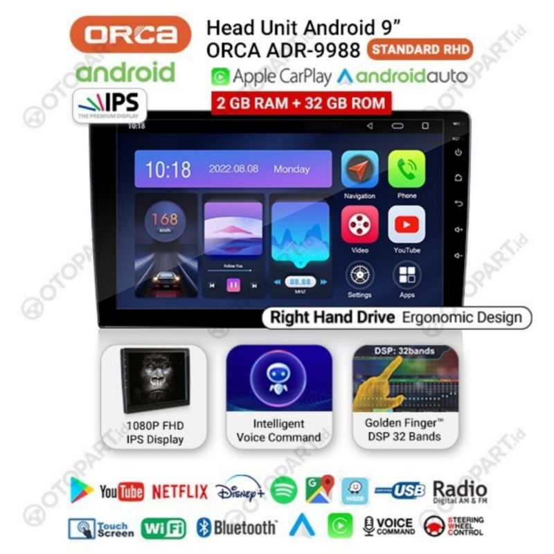 Head Unit Android ORCA FORTUNER 2016 - UP ANDROID ORCA ADR 9988 CARPLAY Android TOYOTA FORTUNER