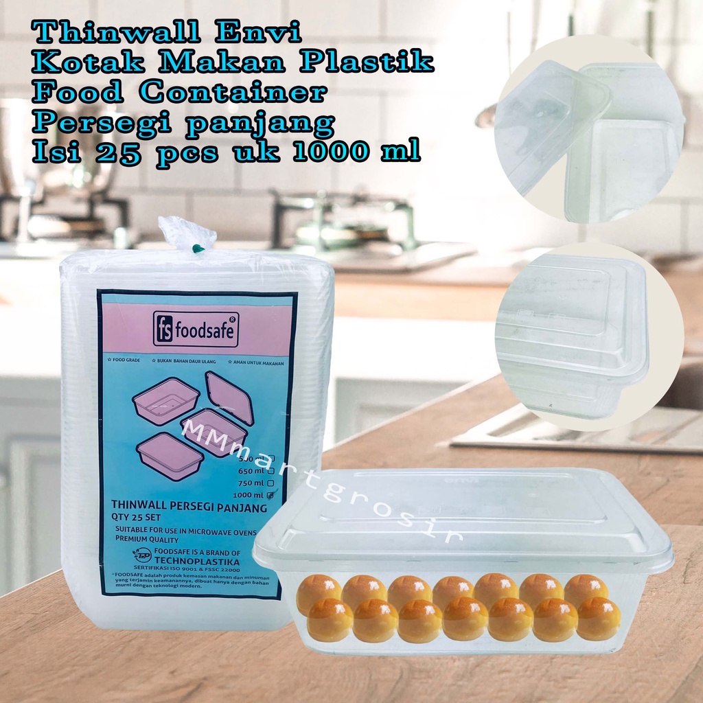 Thinwall Foodsafe / Kotak Makan Plastik / Food Container Persegi panjang / isi 25 pcs / uk 1000 ml