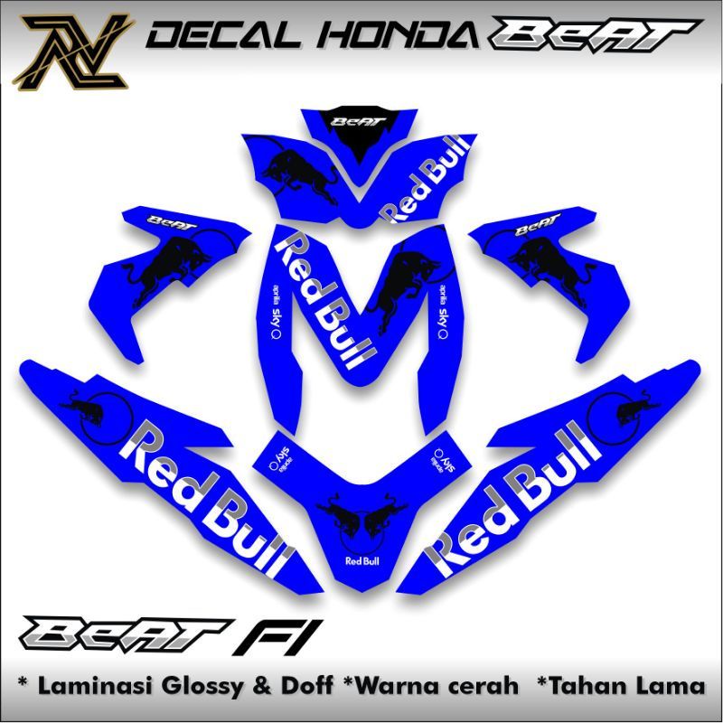 Decal Striping Honda Beat Fi Full Body Stiker Variasi Motif Red Bull
