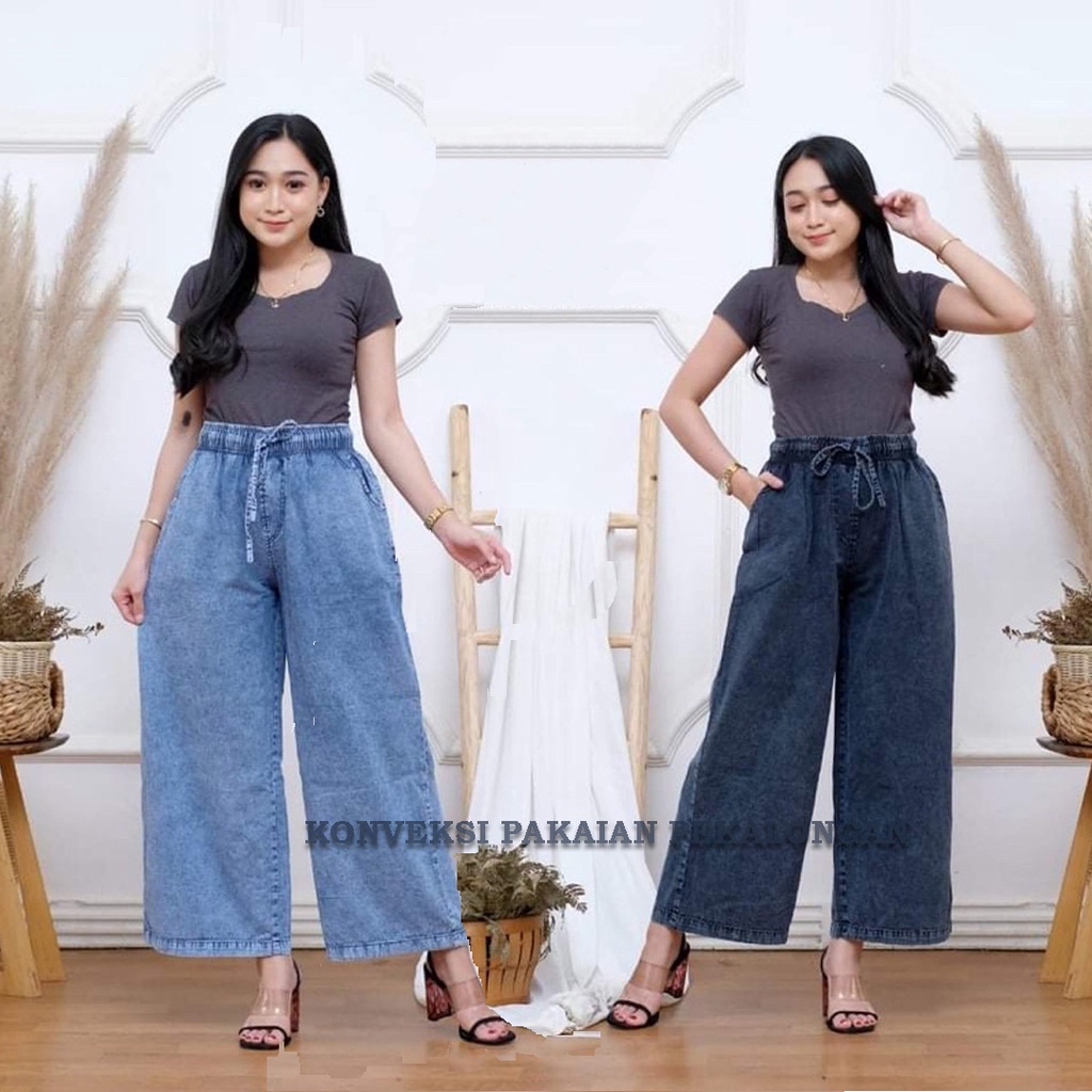 Kulot jeans Highwaist Snow // Kulot Jeans Pinggang Karet Kulot Jeans lipat Size M L XL XXL Jumbo