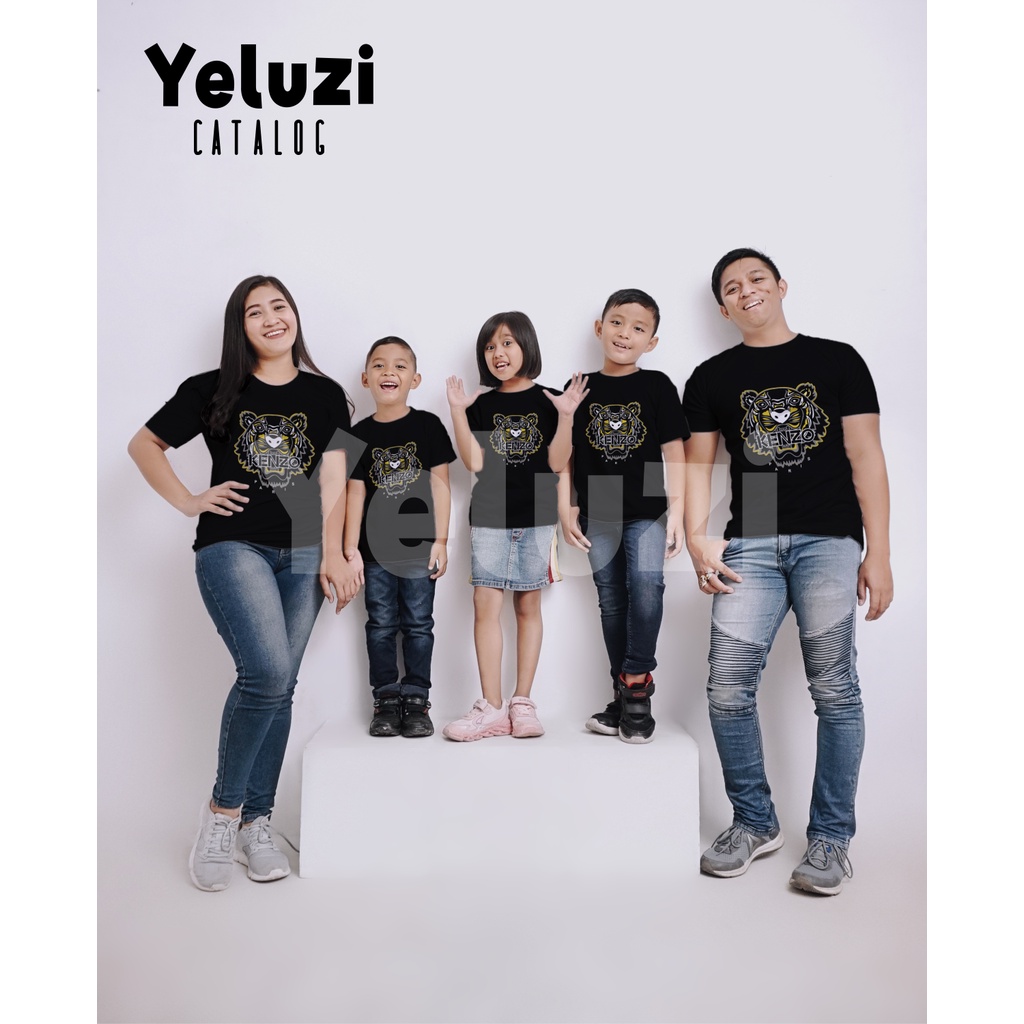 Kaos Couple Keluarga Sarimbit Katun Combed 24s - Tiger Head Hitam - YELUZI