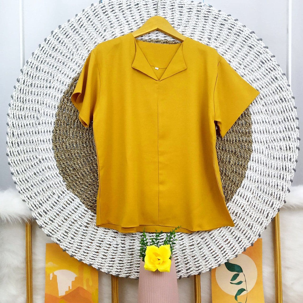 ATASAN BLOUSE LENGAN PENDEK JUMBO BIGSIZE OVERSIZE LD 110 120 130 140-Mustard