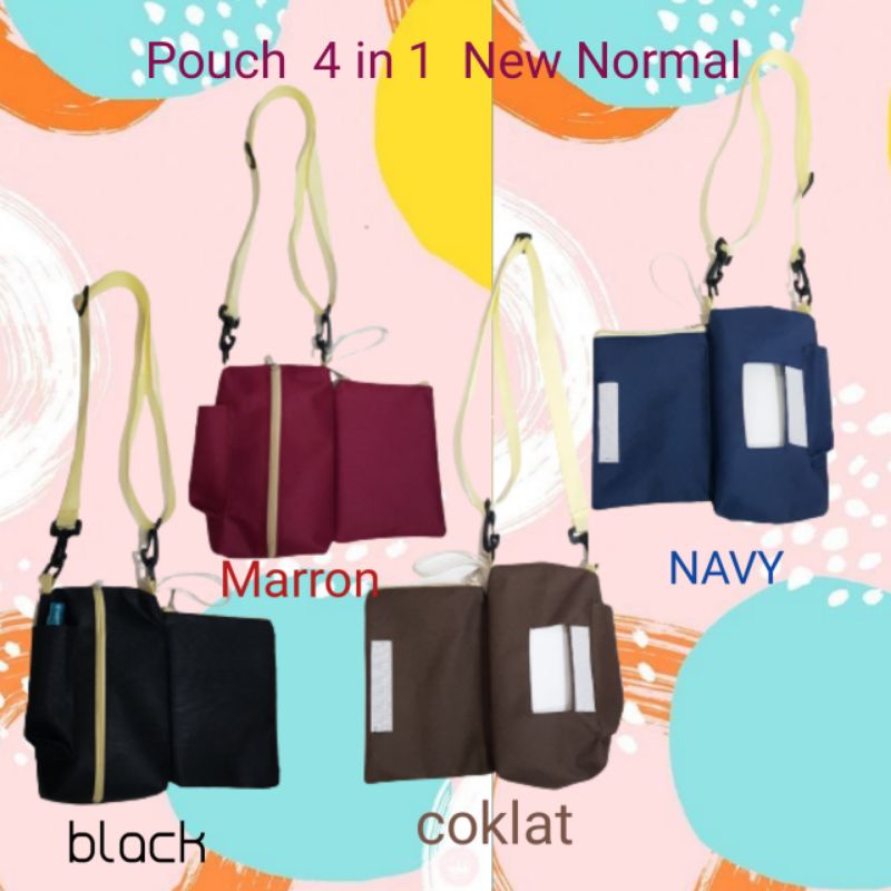 (PAKET)  Pouch 4in1 New Normal + Pouch pulpen + MASKER FASHION SCUBA WARNA HITAM. SY1504