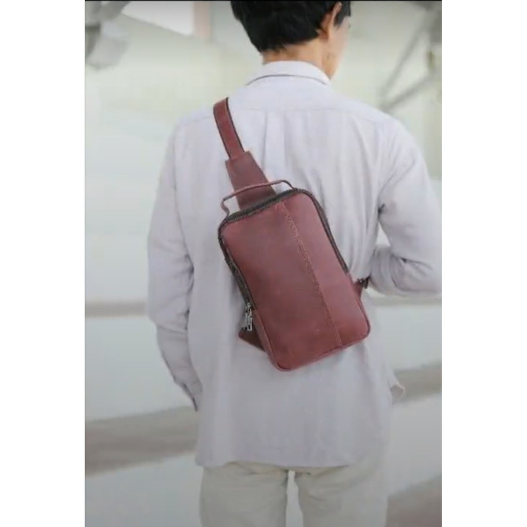 Tas selempang kulit asli minipad waist bag kantor 2021