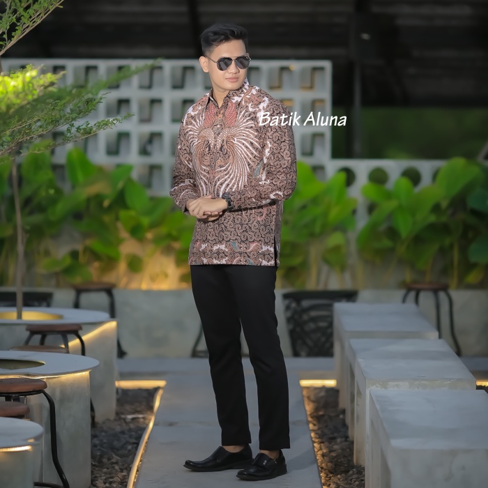 Kemeja Batik Pria Lengan Panjang Modern Furing Batik Pria Lengan Panjang Batik Bapak Lengan Panjang Baju Batik Dewasa Lengan Panjang Premium Reguler batik Motif Burung FASHION BATIK ALUNA