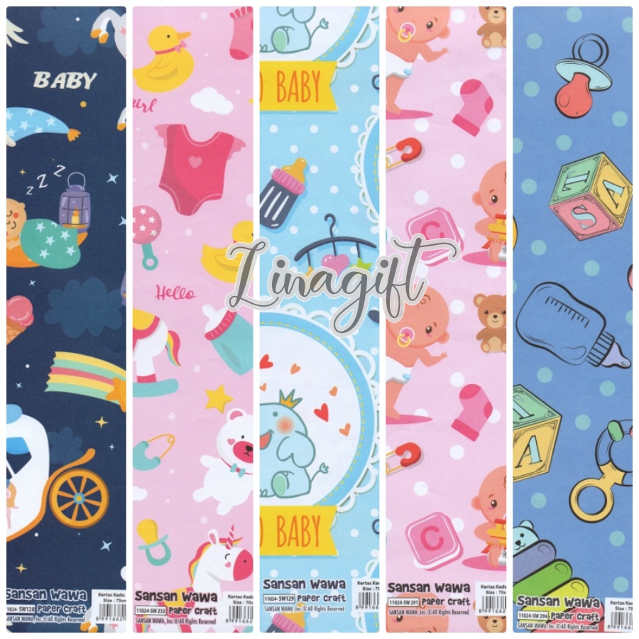 

( 5 Lembar ) JUMBO BABY - KERTAS KADO SANWA - GIFT WRAPPING PAPER SANSAN WAWA BABY BOY GIRL BIRTHDAY