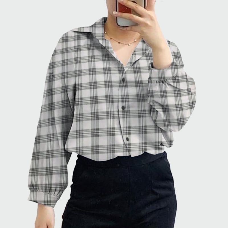 kemeja guilen jumbo ld 120 cm/kemeja wanita jumbo terbaru/atasan kemeja jumbo/kemeja jumbo viral-G jum garis white
