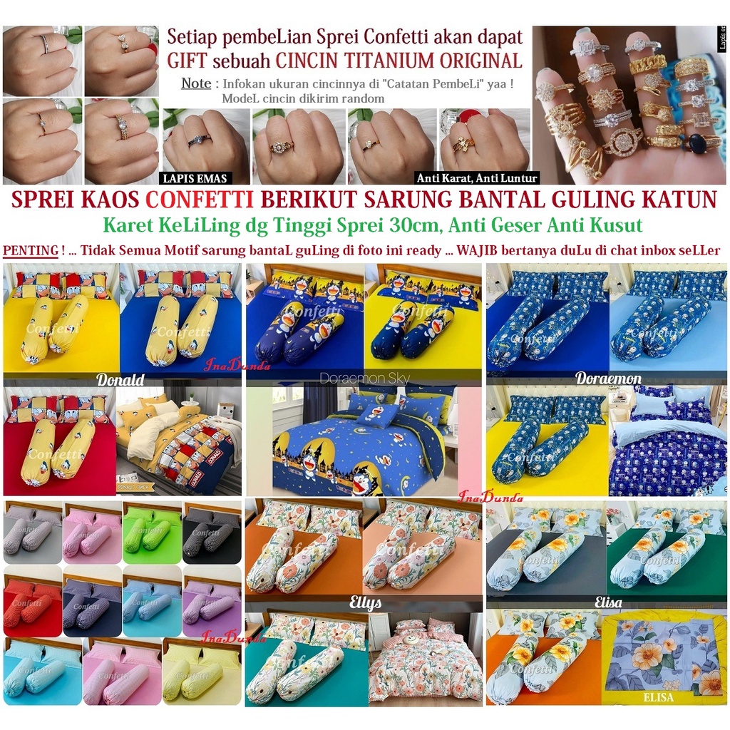 Seprei kaos uk  180 (LANGSUNG DIKIRIM) by Confetti Termasuk Sarung Ba GuL Katun Bermotif