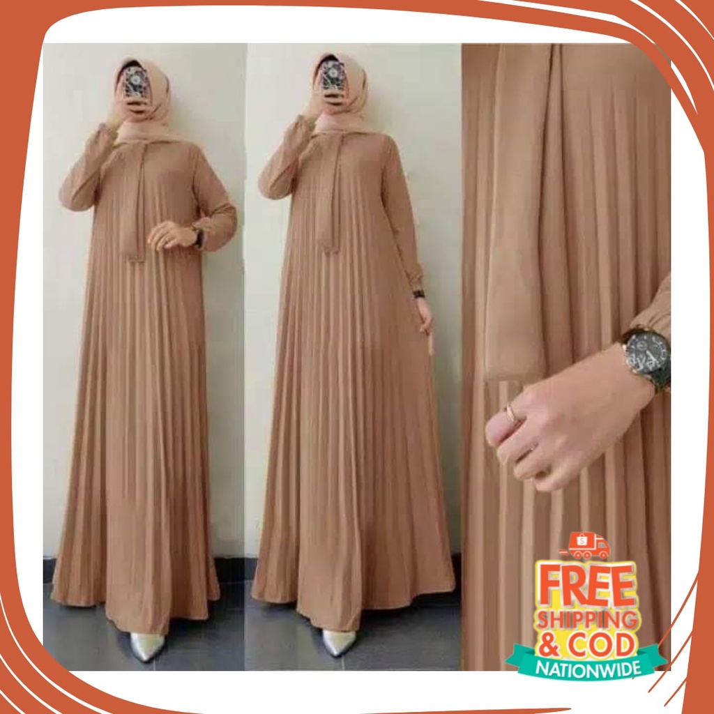 Plisket Jins Dnim MEkar biru merah hitam kuning hijau putih abu /  Dress Muslimah Wanita Syari Dewas