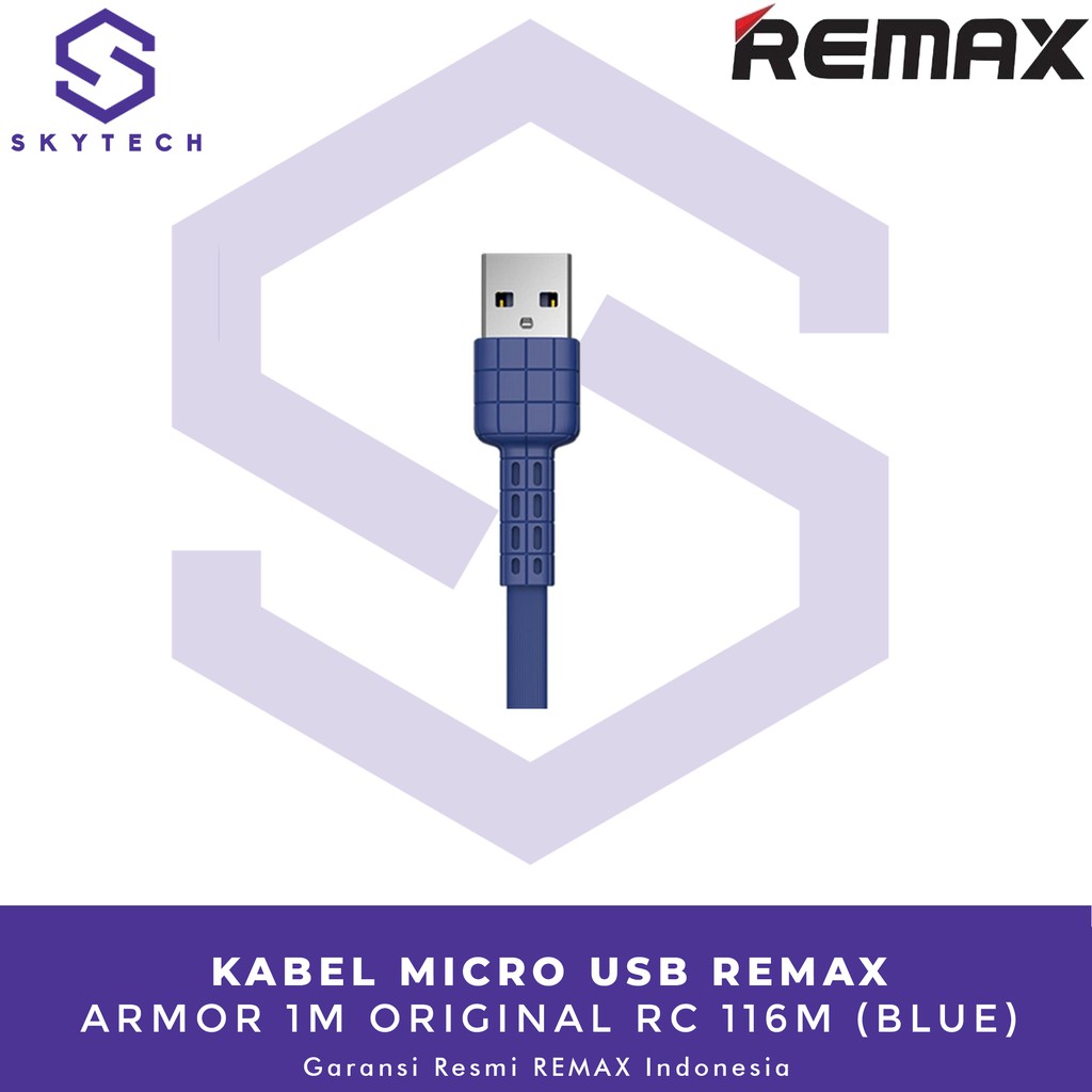 KABEL MICRO USB REMAX ARMOR 1M BLUE RC 116M ORIGINAL GARANSI RESMI