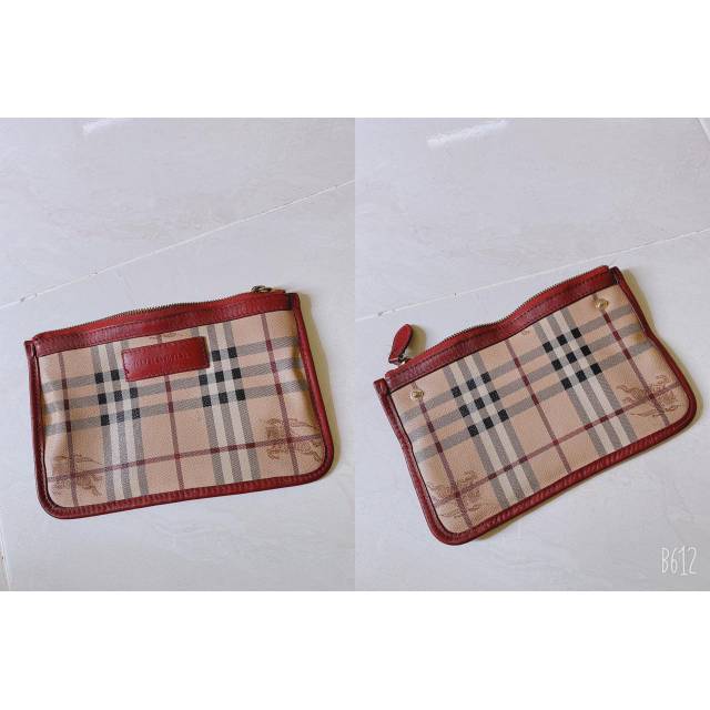 Burberry Wallet khaki red haymarket canterbury pouch cosmetic bag authentic original