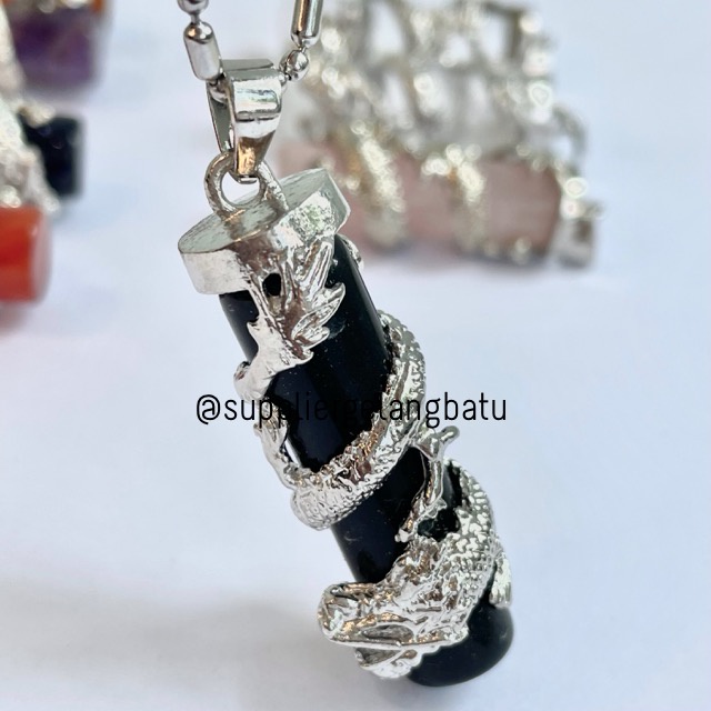 [ TERLARIS ] KALUNG LIONTIN GIOK CINA NAGA LILIT BATU ALAM PRIA KESEHATAN VITALITAS ASLI KECUBUNG ONYX GARNET QUARTZ