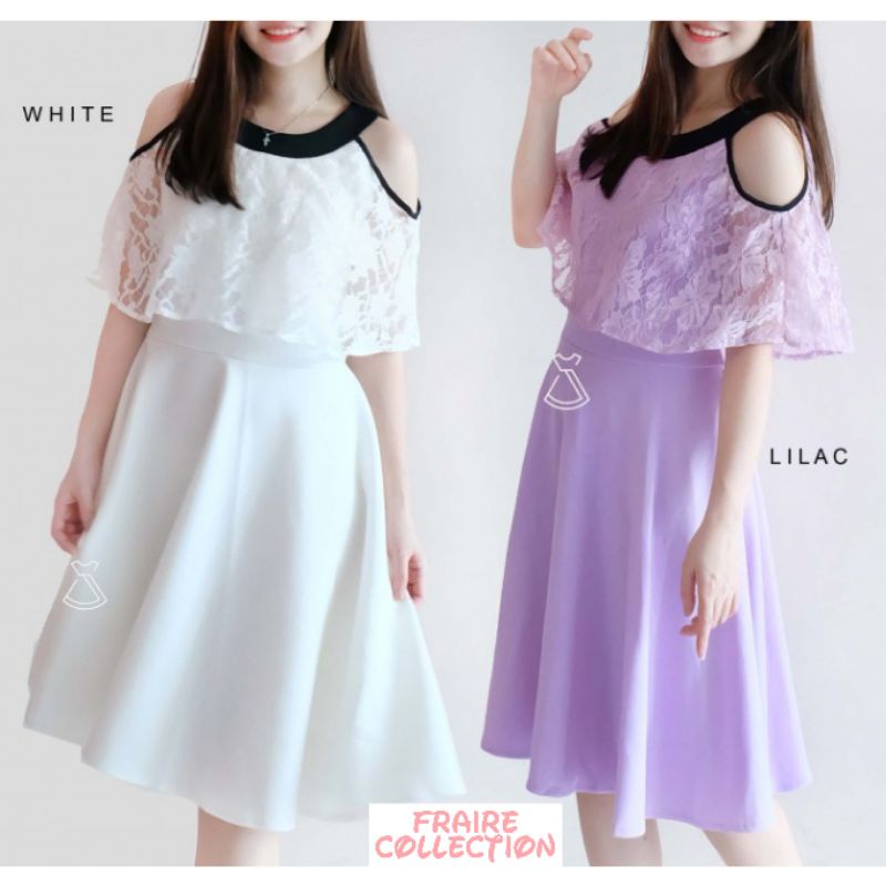 VELLA DRESS - Dress Pesta Scuba Brukat Flare Dress Kondangan Jalan Model Sabrina Mini Dress Natal