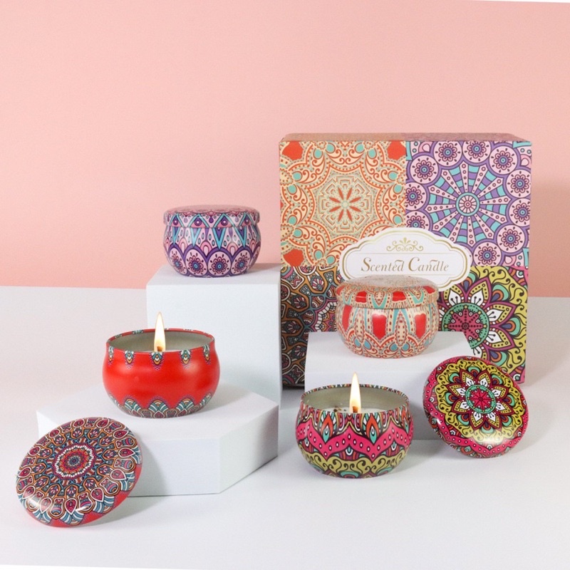 Scented Candle in jar | Bohemian Scented Candle | Lilin Aromaterapi Bohemian | Ethnic Scented Candle | Aromatherapy candle Lilin Natal Christmas Candle