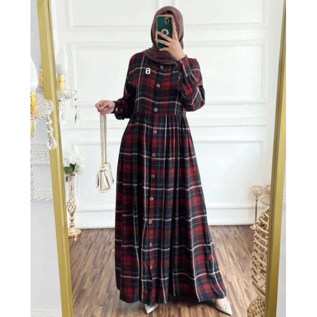 TERMURAH LV BURBERRY RAYON DRESS KOTAK RAYON