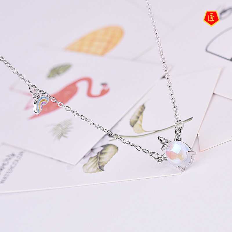 [Ready Stock]Moonstone Unicorn Necklace Europe and America Creative Pendant