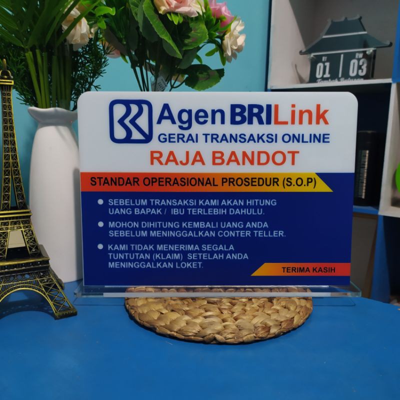

PAPAN PERINGATAN AGEN BRILINK, PAPAN AKRILIK BRILINK, PAPAN MEJA BRILINK, AKRILIK PERHATIAN BRILINK