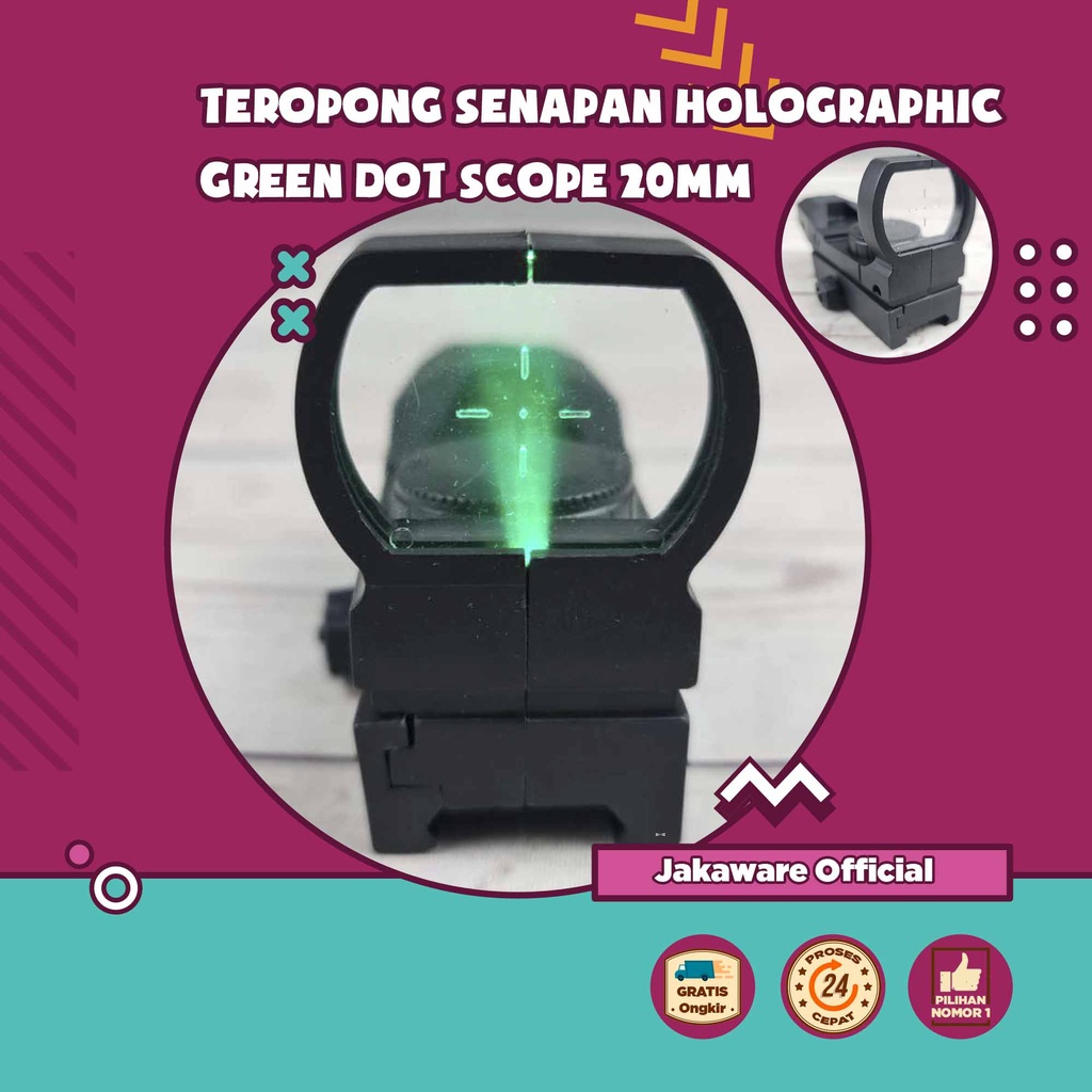 TEROPONG SENAPAN HOLOGRAPHIC GREEN DOT SCOPE 20MM RAIL MOUNT SENJATA KEKER ANGIN KEKERAN BEDIL HIJAU