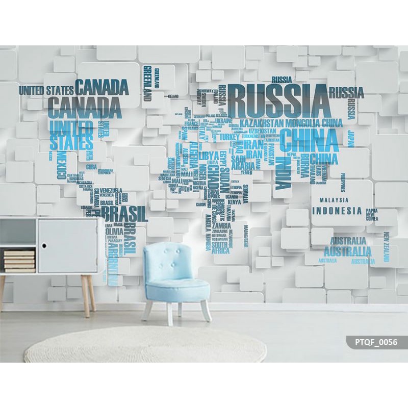Wallpaper Dinding 3D Custom Peta Dunia (PTQF-0056)
