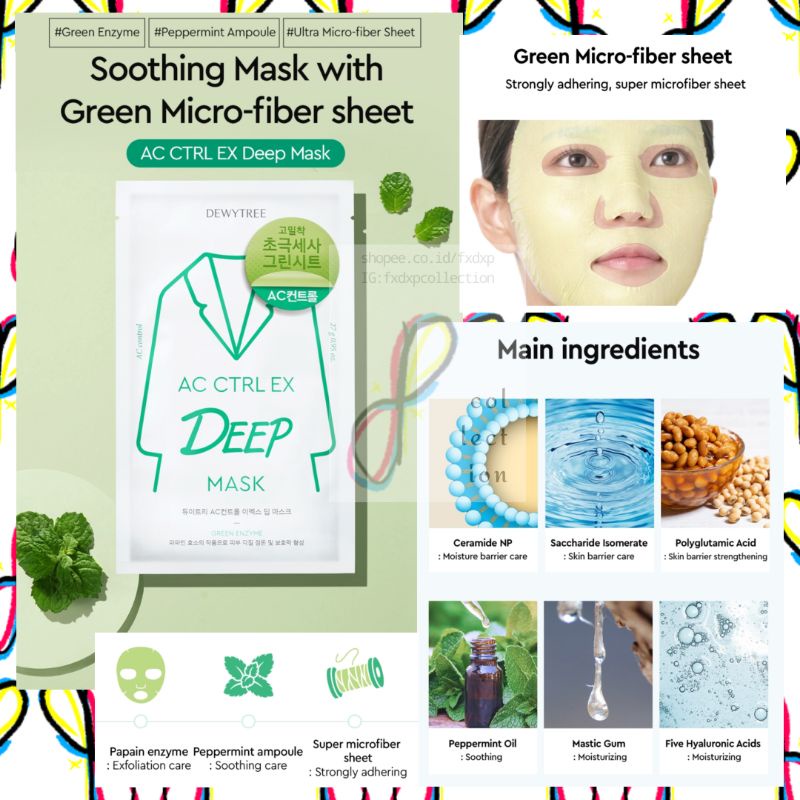 DEWYTREE AC CTRL EX Deep Mask 27g ( AC Control Soothing Deep Hydration Green Micro Fiber Sheet Mask 