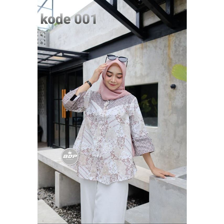 tey-17 Batik wanita ASJ SA HRB026 Kenongo Kemeja Tosca Pendek-kode 001