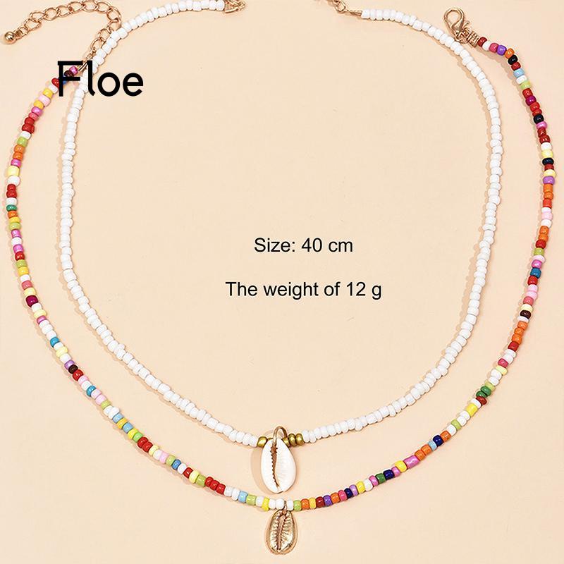 Fl 2PCS / Set Kalung Rantai Fashion Gaya Bohemia Aksen Manik-Manik Warna-Warni Untuk Wanita / Musim Panas