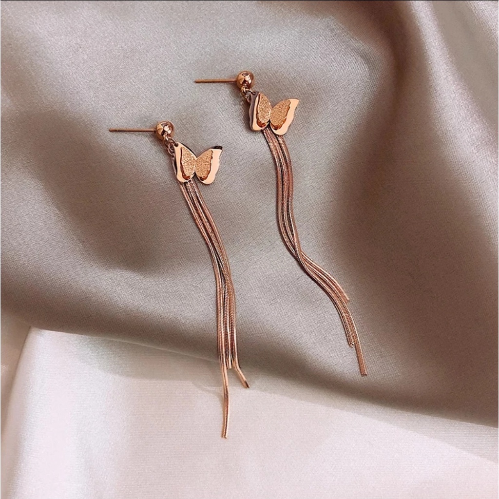 Anting Titanium Jurai Kupu - Kupu Dengan Pentul Warna Rose Gold dan Gold