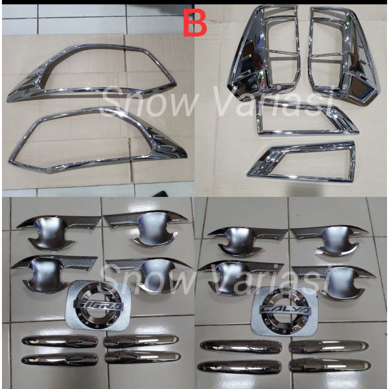 Paket Garnish Depan Belakang Outer Handle Tank Cover Calya Sigra TRD 2016 2022 2023 Hitam Chrome