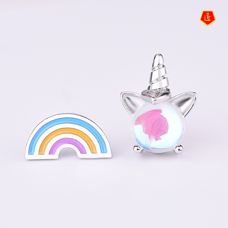 [Ready Stock]Cute Unicorn Moonstone Rainbow Stud Earrings for Women