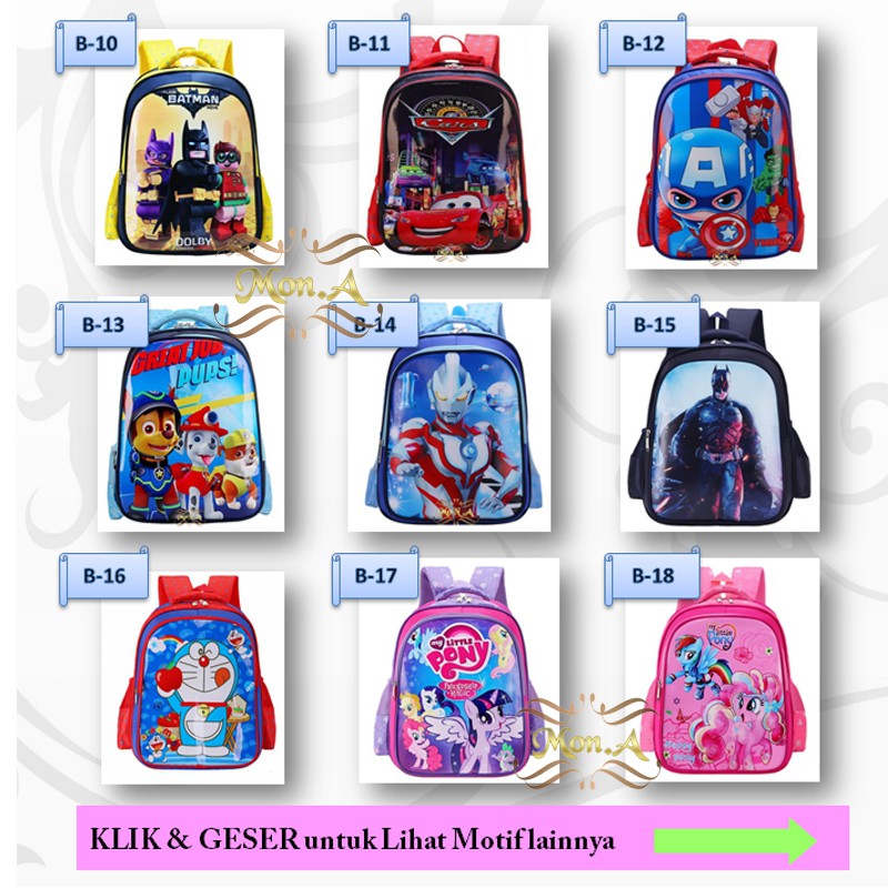 Tas Ransel Sekolah Anak Backpack Mini PG / SD kualitas import motif karakter cartoon keren cakep -M0168