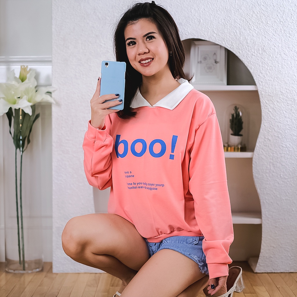 GZB  Fashion Sweater Wanita Terbaru / Sweater Oversize Kerah Boo / Sweater Cewek / Ootd / Sweater Ke