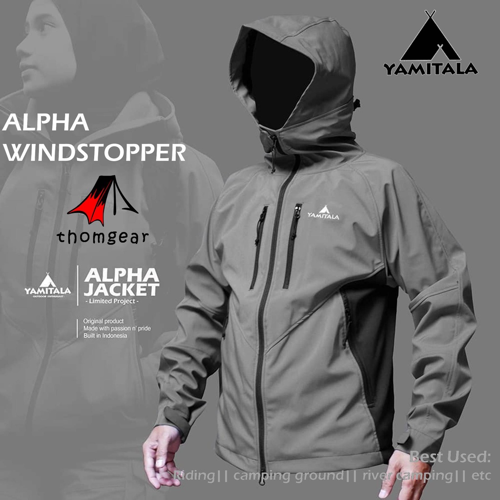 Yamitala Jaket Gunung Soft Shell Alpha Jacket Olahraga Breathable Hodei Bersepeda Windrunner Windproof Sepeda Hiking Gunung Pria Wanita Water Resistant Thomgear Krucil Probolinggo