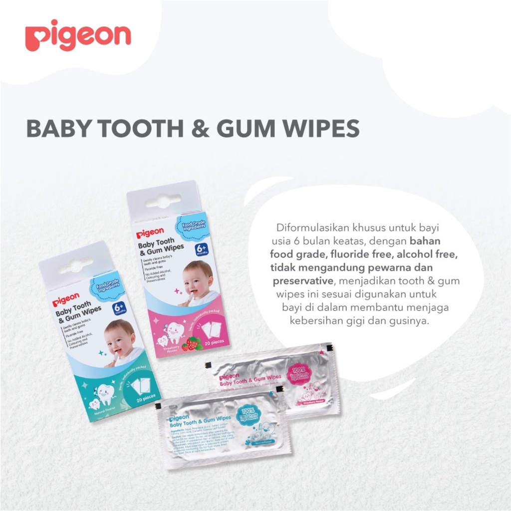 Pigeon Baby Tooth and Gum Wipes Strawberry Flavour 20 Sheets