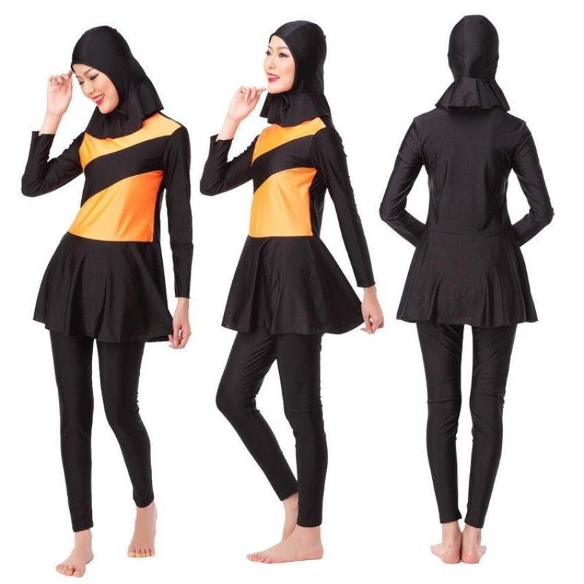 Ocean Wanita Baru Fashion Muslim Swimwear 3 Pcs Konservatif Swimming Suit  Orange  Intl